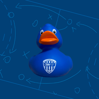 Badeente blau mit Logo