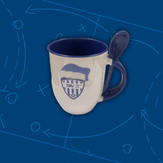 Kaffeebecher "blau-weiße Weihnachtsmütze"